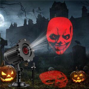 Halloween Projector Lights Outdoor Indoor - 3D Dynamic Red Skull Projector Decor